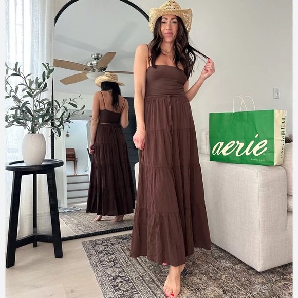 Aerie Beach Club Tiered Maxi Skirt brown size Small - Picture 6 of 7